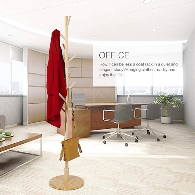 Wooden Standing Coat Rack Tree Clothes Hanger Floor Organizer for Home Office
