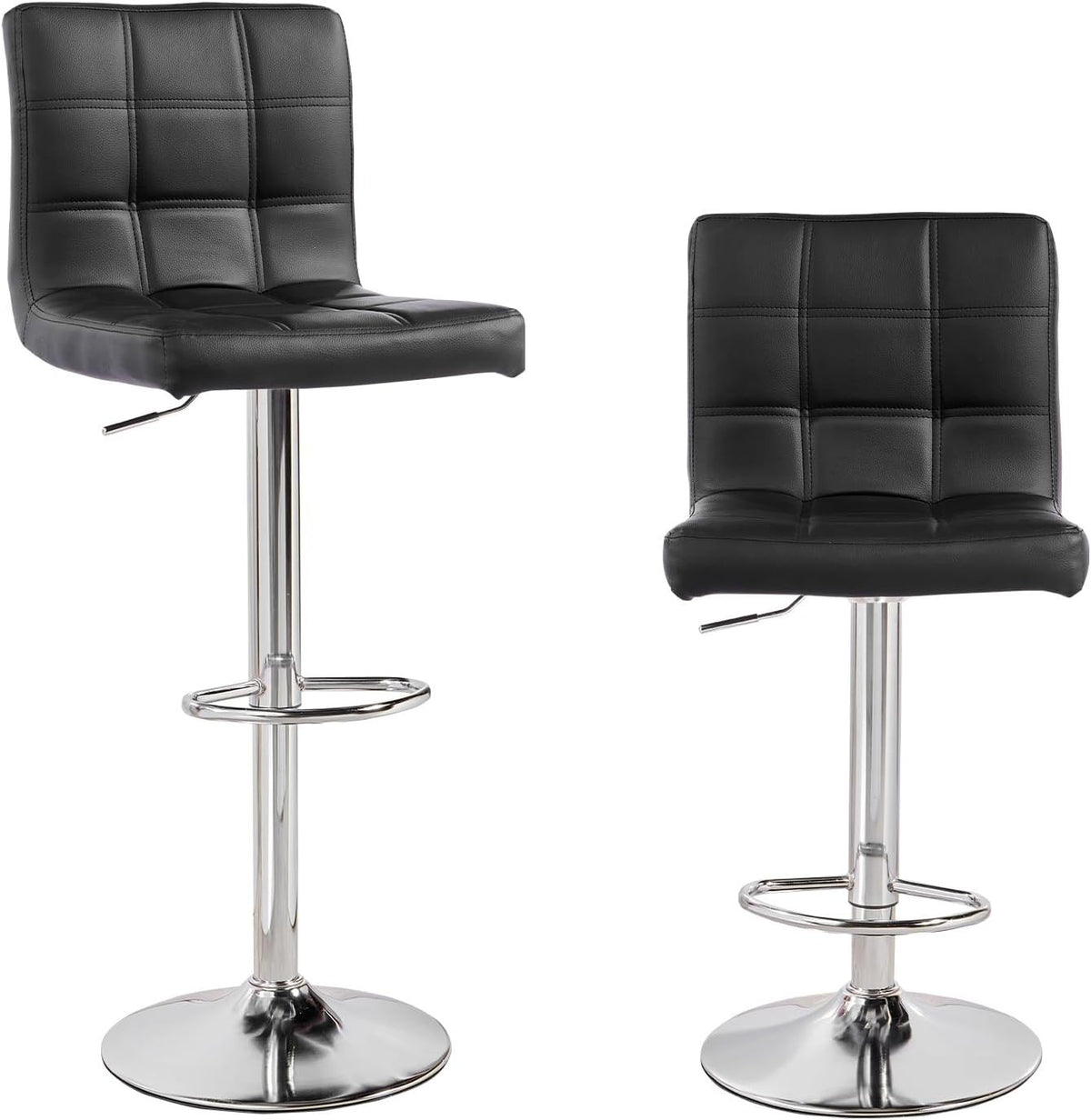 2PC Black PU Leather Bar Stools – Adjustable 360° Swivel Kitchen Chairs