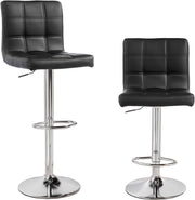 2PC Black PU Leather Bar Stools – Adjustable 360° Swivel Kitchen Chairs