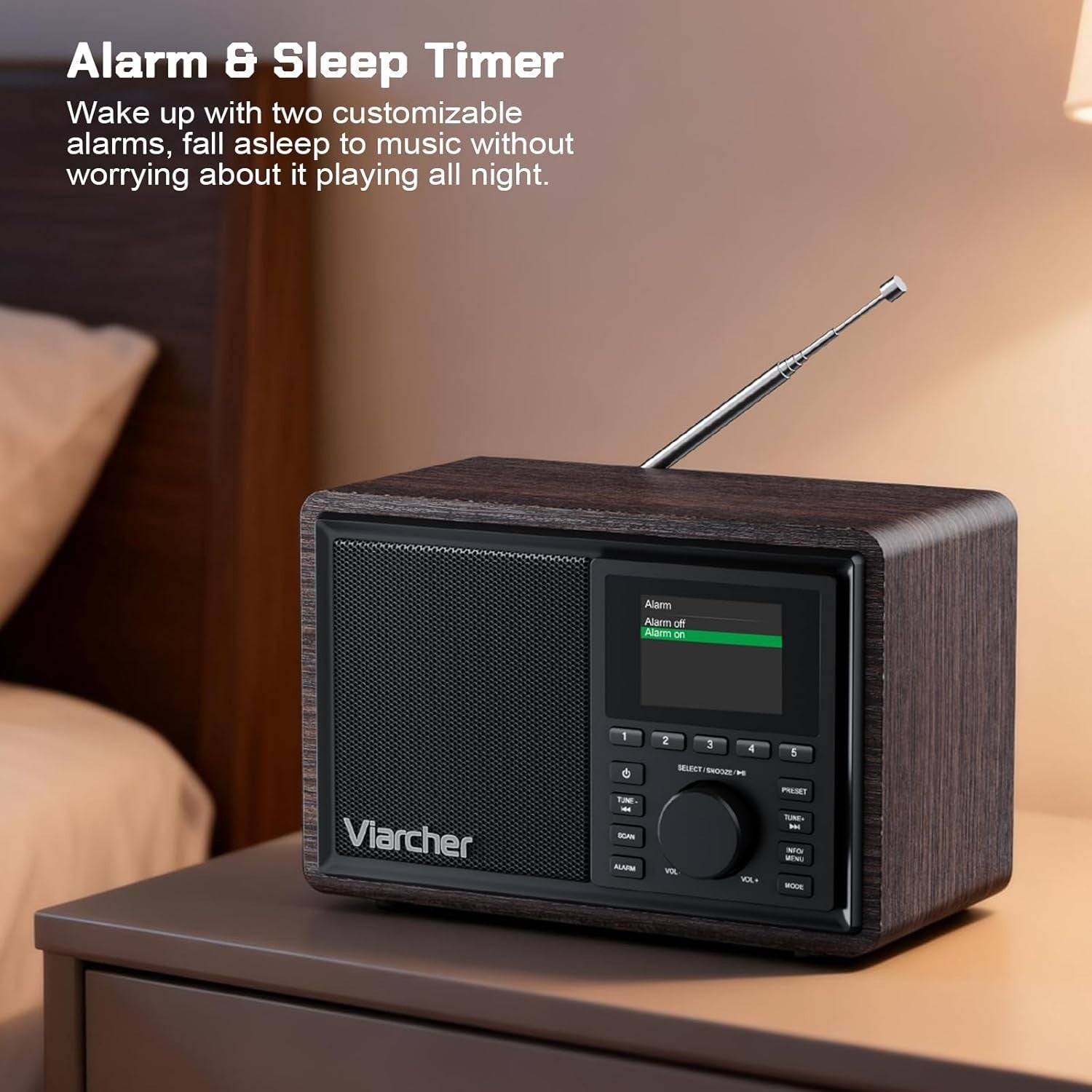 Mains DAB/DAB+ FM Radio Bluetooth Dual Alarm Kitchen Walnut