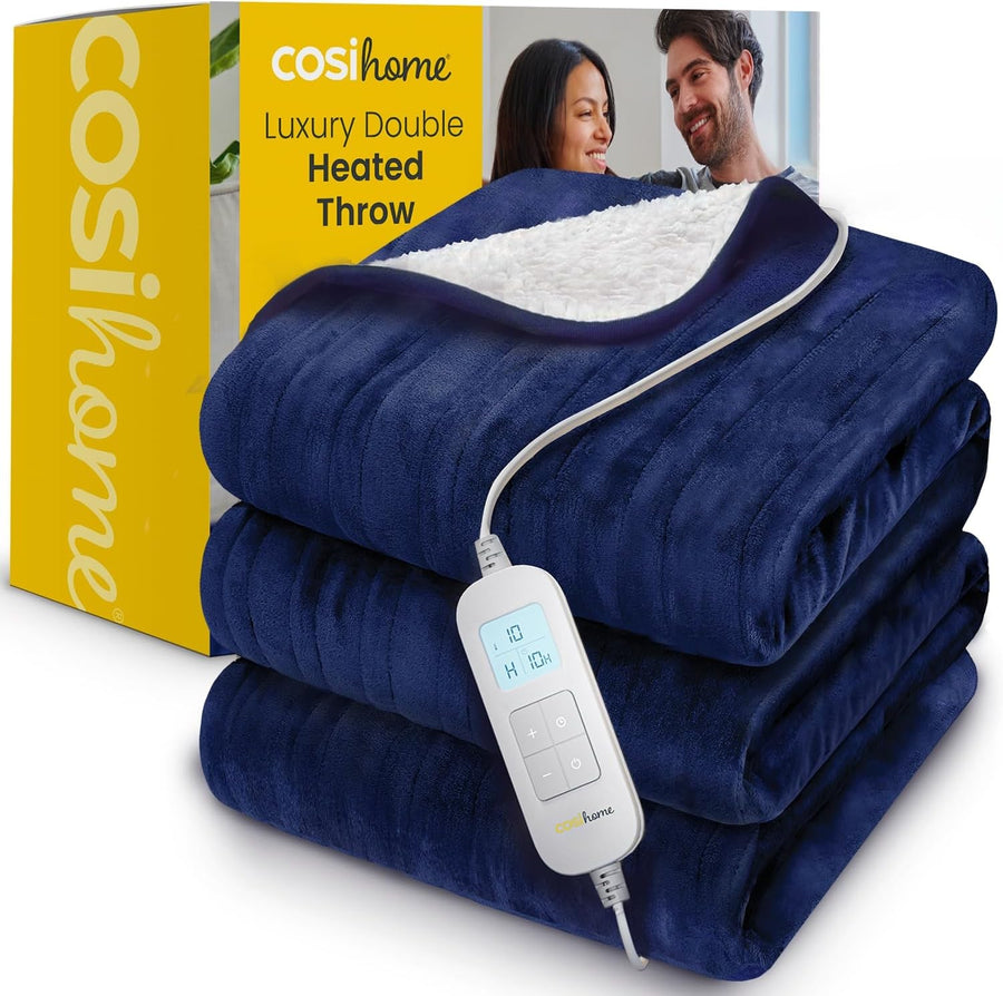 Electric Heated Throw Double Sherpa Fleece 10 Heat Levels Remote 200x150cm