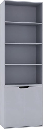 Grey 6 Tier Bookcase with Cupboard Modern Storage Shelf 29D x 58.5W x 180H
