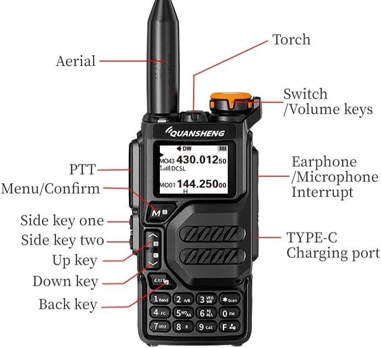 Dual Band Walkie Talkie 5W Long Range UHF VHF Rechargeable FM Radio