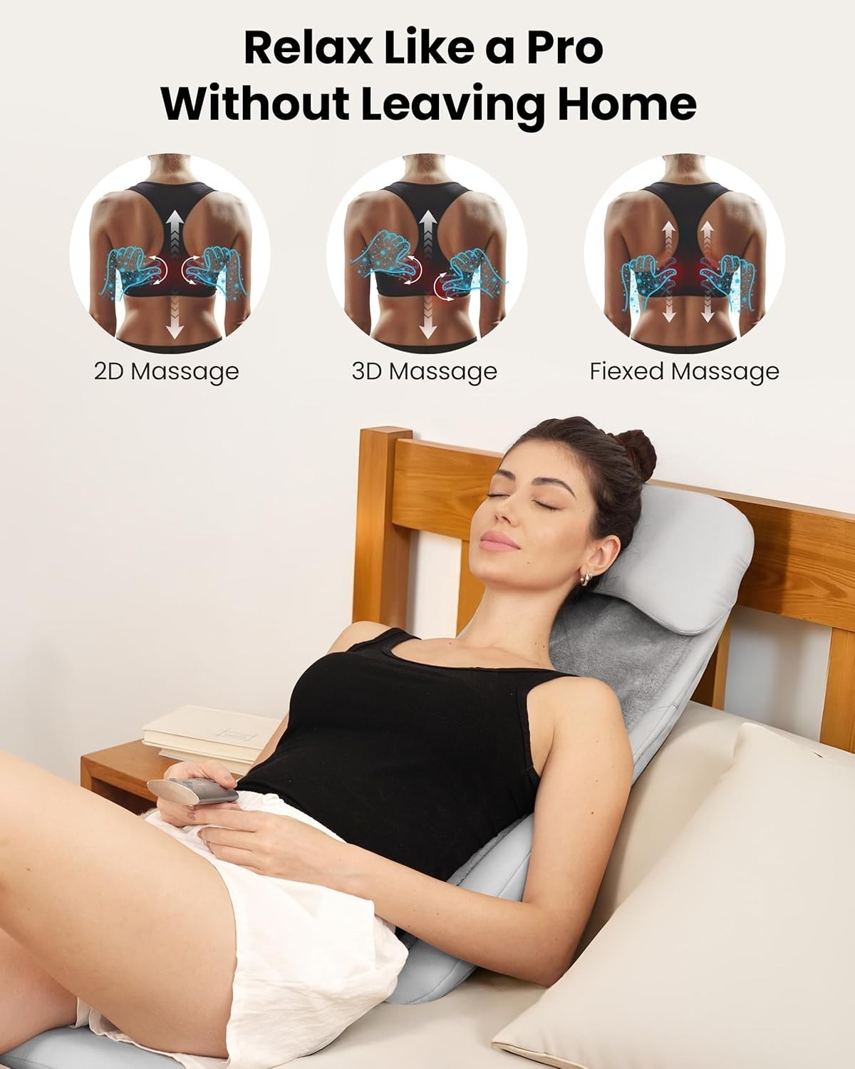2D/3D Shiatsu Back Massager Heat Deep Kneading Full Back Chair Pad Vibration