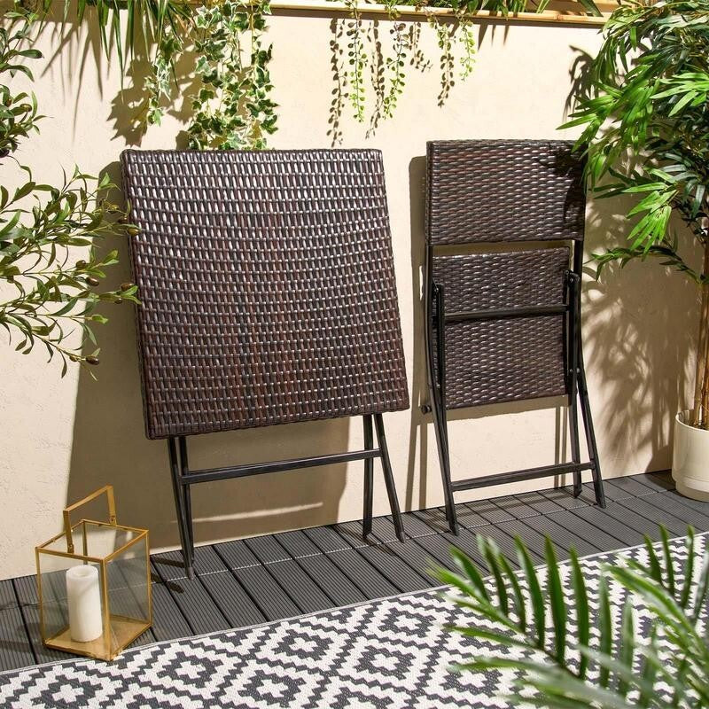3pc Outdoor Rattan Bistro Set Garden Patio Chairs & Table Folding Waterproof