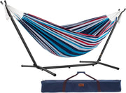 Double Cotton Hammock with Stand – 280cm Adjustable Frame, 2 Person Patio Bed