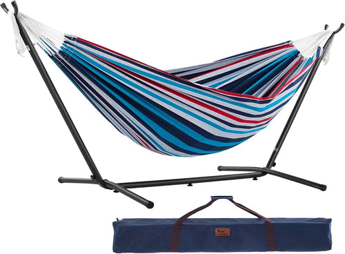 Double Cotton Hammock with Stand – 280cm Adjustable Frame, 2 Person Patio Bed