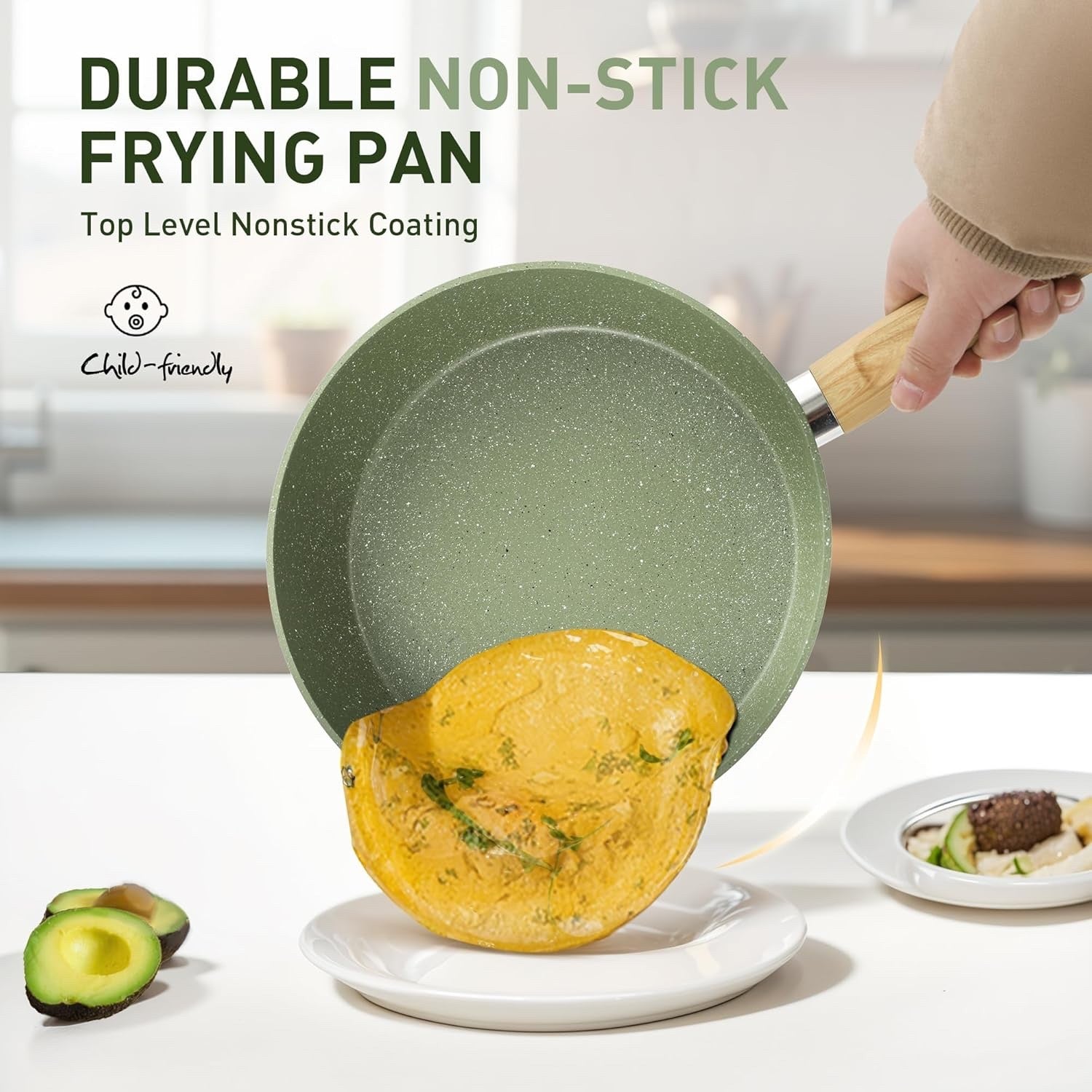 12Pcs Green Non Stick Cookware Set Granite Induction Pots and Pans with Lids