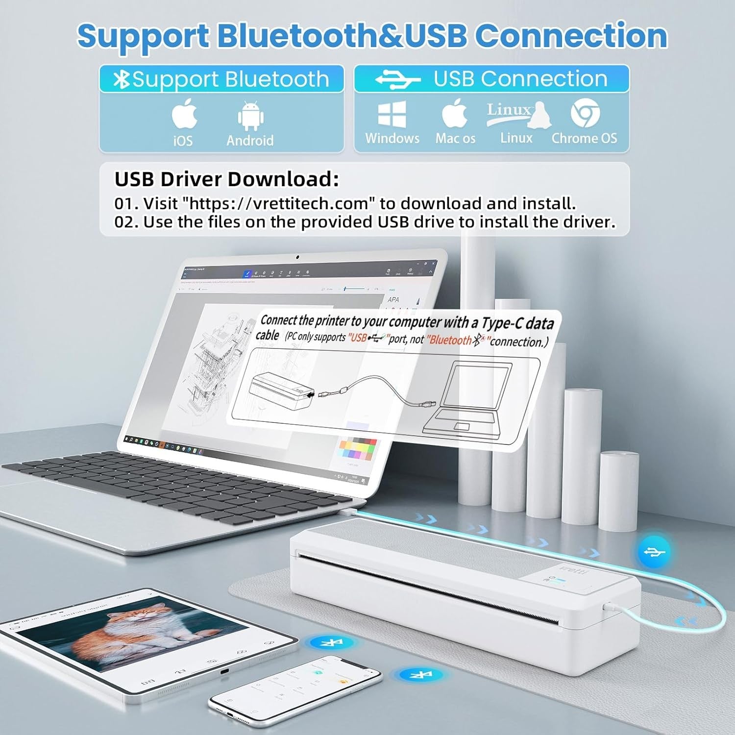 A4 Portable Thermal Printer Bluetooth Wireless