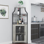 Corner Wine Cabinet with Glass Door & Removable Rack, Industrial Bar