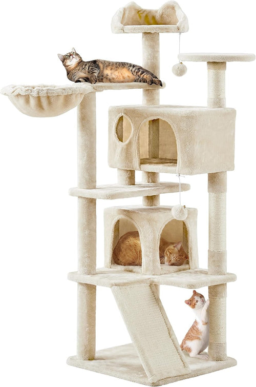 Large Cat Tree 144.5cm Multi Level Tower With Condos Scratching Ramp