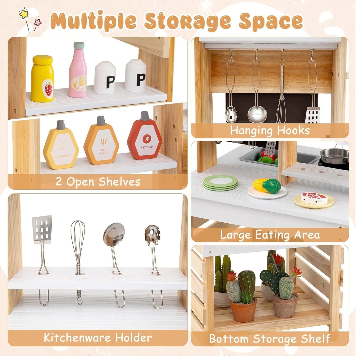 Wooden Mud Kitchen Outdoor Kids Play Kitchen Grocery Stand Toy Set