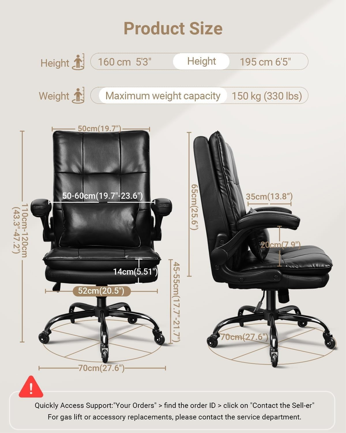 Ergonomic Office Chair Adjustable Lumbar Support Flip-Up Armrests Swivel Black