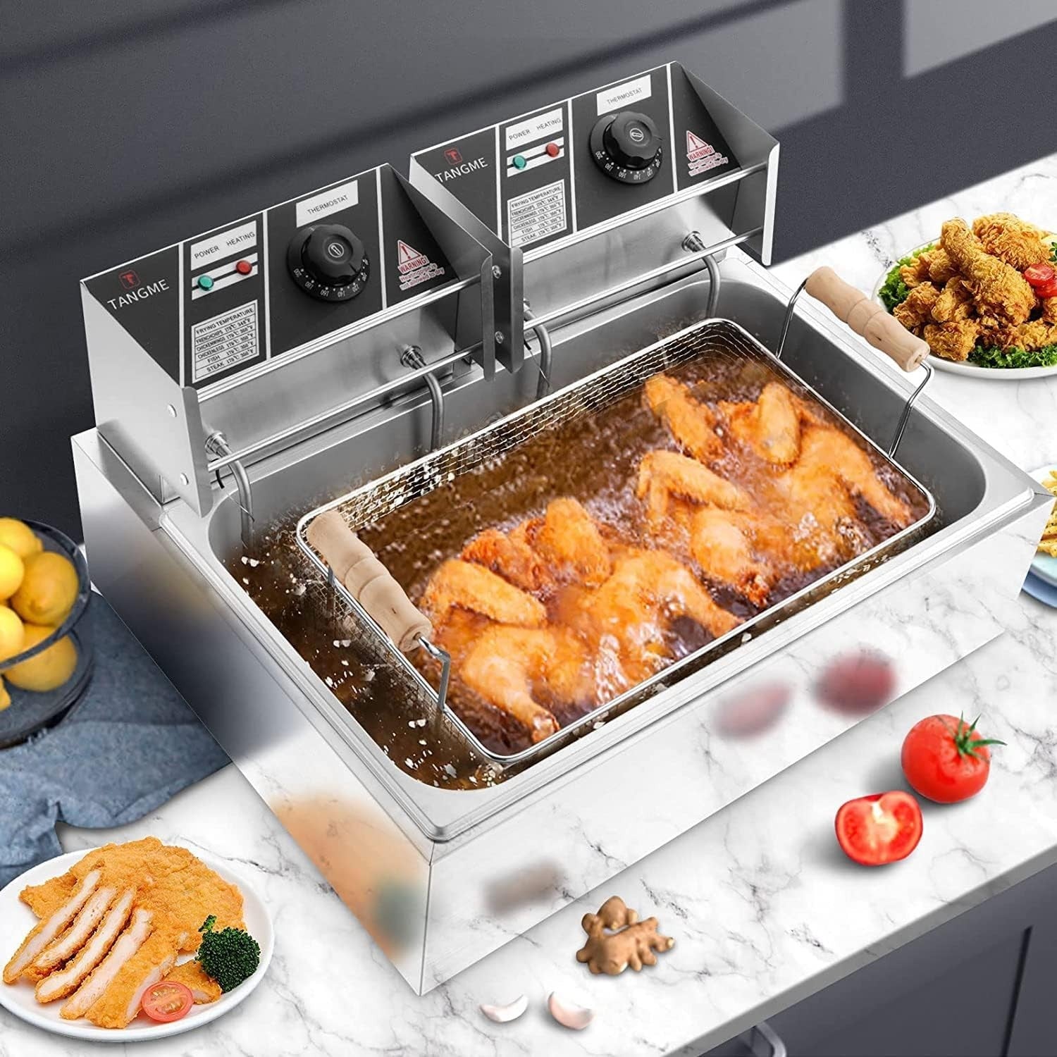 Commercial Electric Deep Fryer 22L 3400W Stainless Steel 3 Baskets