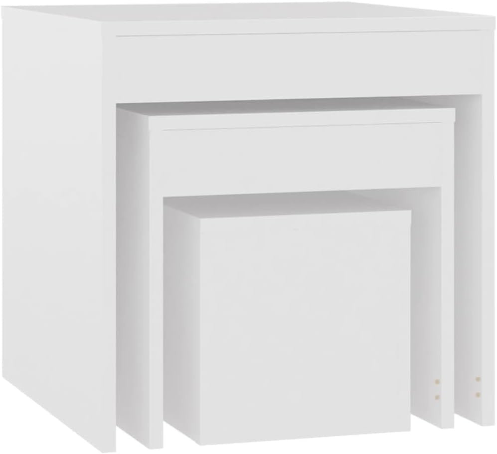 3pc White Nesting Side Tables Set Living Room Bedroom End Nightstand Storage