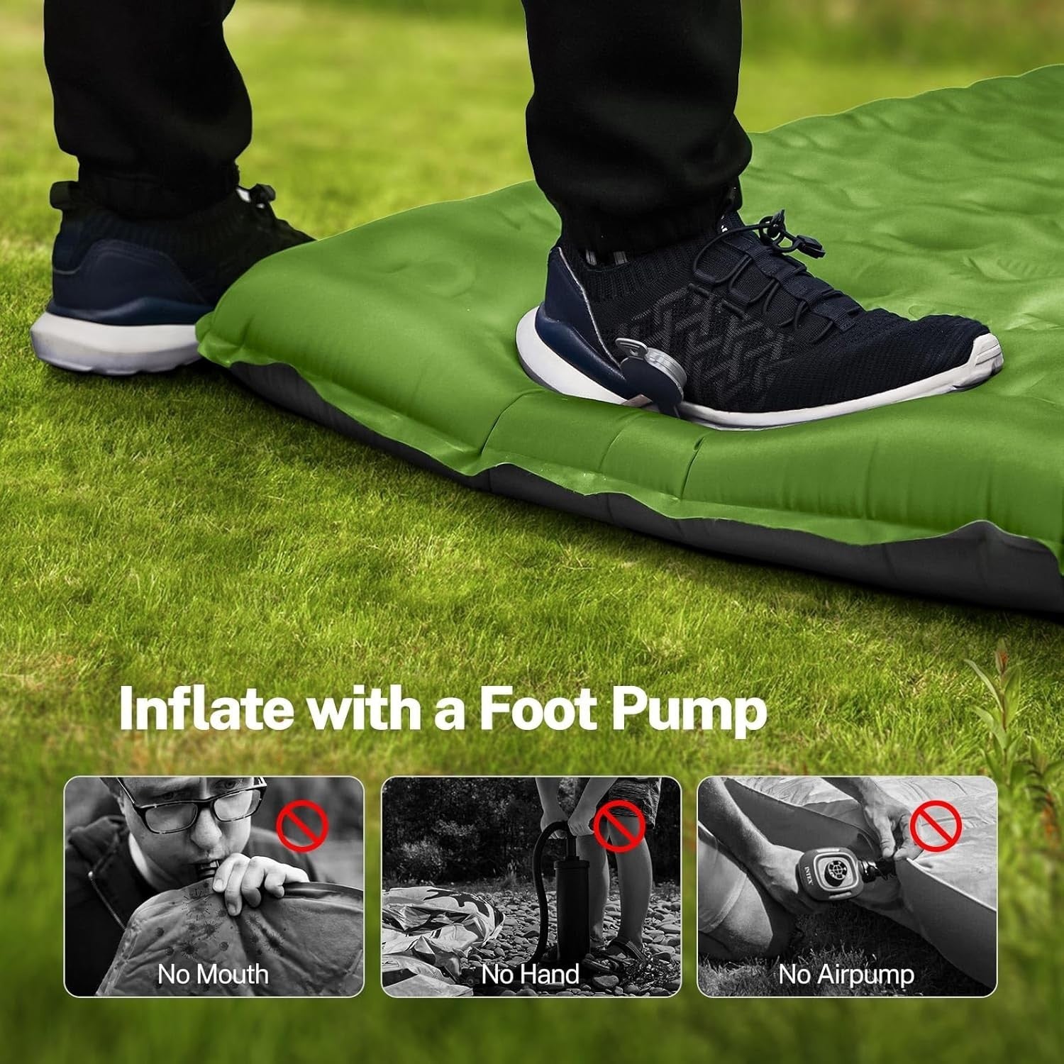 Double Self-Inflating Camping Mat with Pillow | 15cm Thick Outdoor Pad