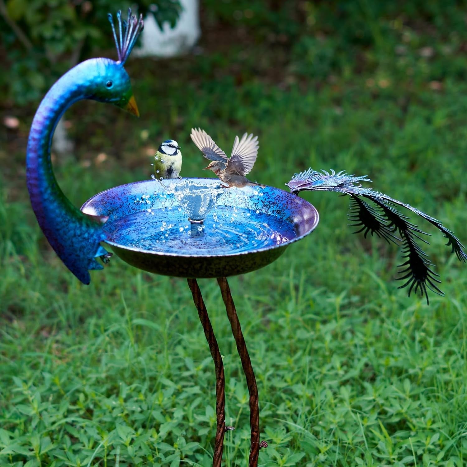 Peacock Bird Bath Outdoor Garden Decor – Metal Feeder Tray Yard Ornament 38