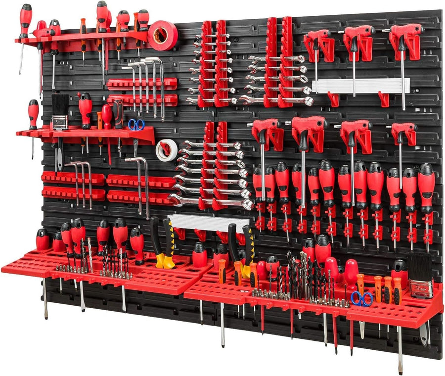 Red Modular Tool Rack 115x78cm 58-Piece Wall Storage Organizer System