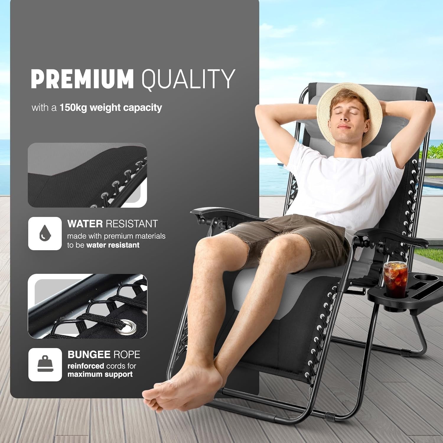 XXL Zero Gravity Outdoor Chairs Set of 2 – Heavy Duty, Padded Recliners