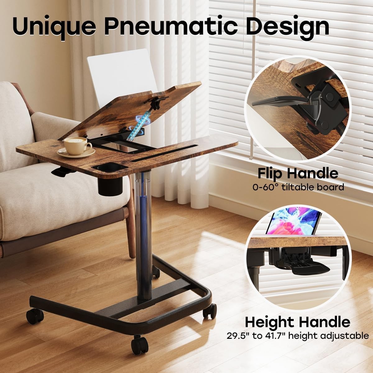 Rolling Standing Laptop Desk Height Adjustable with Wheels Sofa Workstation