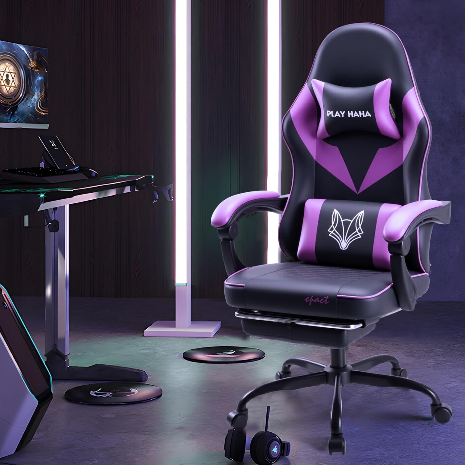 Ergonomic Gaming Chair Reclining PU Leather 150kg Purple