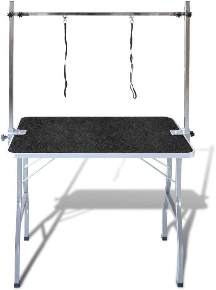 Dog Grooming Table Adjustable Height Non Slip Top 2 Loops Foldable Home Use