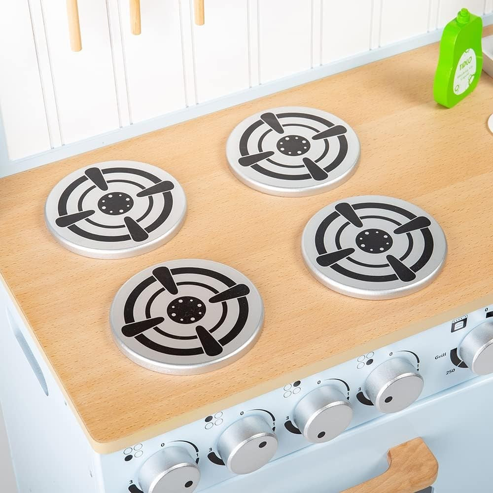 Wooden Kids Play Kitchen Blue w/ Oven Sink Utensils Country Style