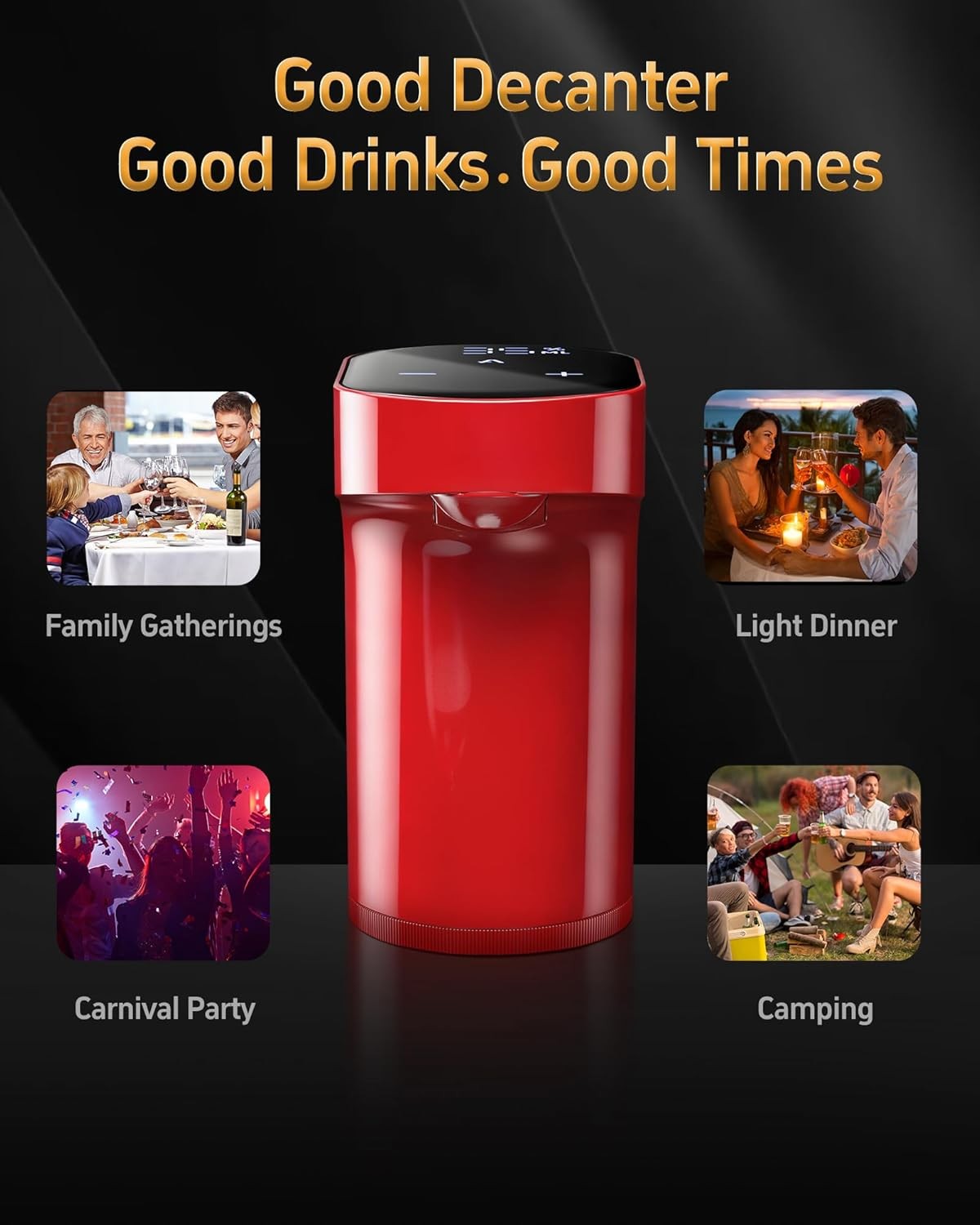 5-in-1 Electric Wine Aerator Dispenser Red USB Recharge Smart Adjustable 990ml