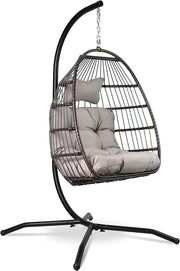 Foldable Hanging Egg Chair with Cushion for Indoor Outdoor Use 150kg