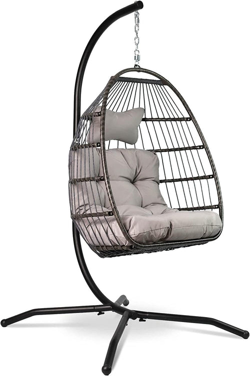 Foldable Hanging Egg Chair with Cushion for Indoor Outdoor Use 150kg