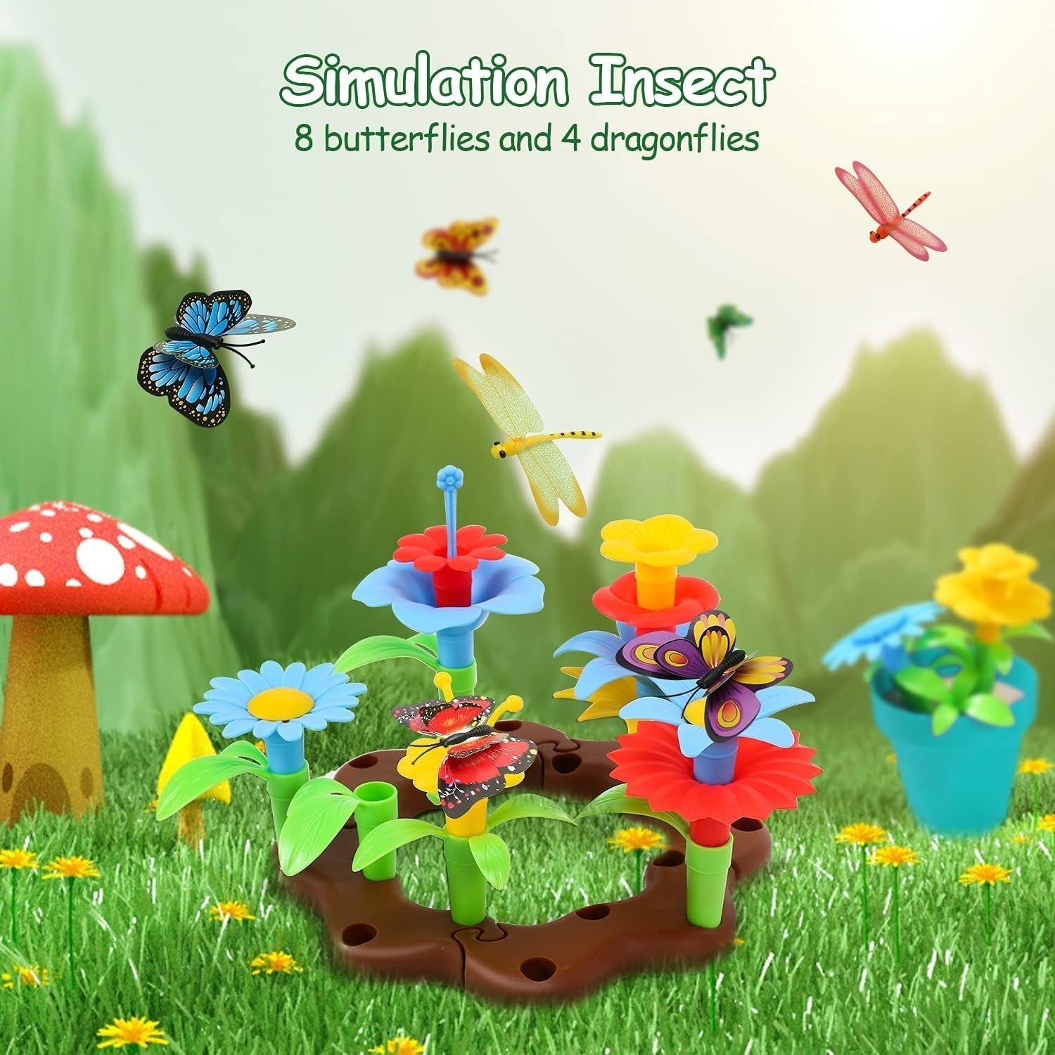Kids Garden Wheelbarrow Toy Set – Outdoor Play Tools w/ Flowers & Watering Can