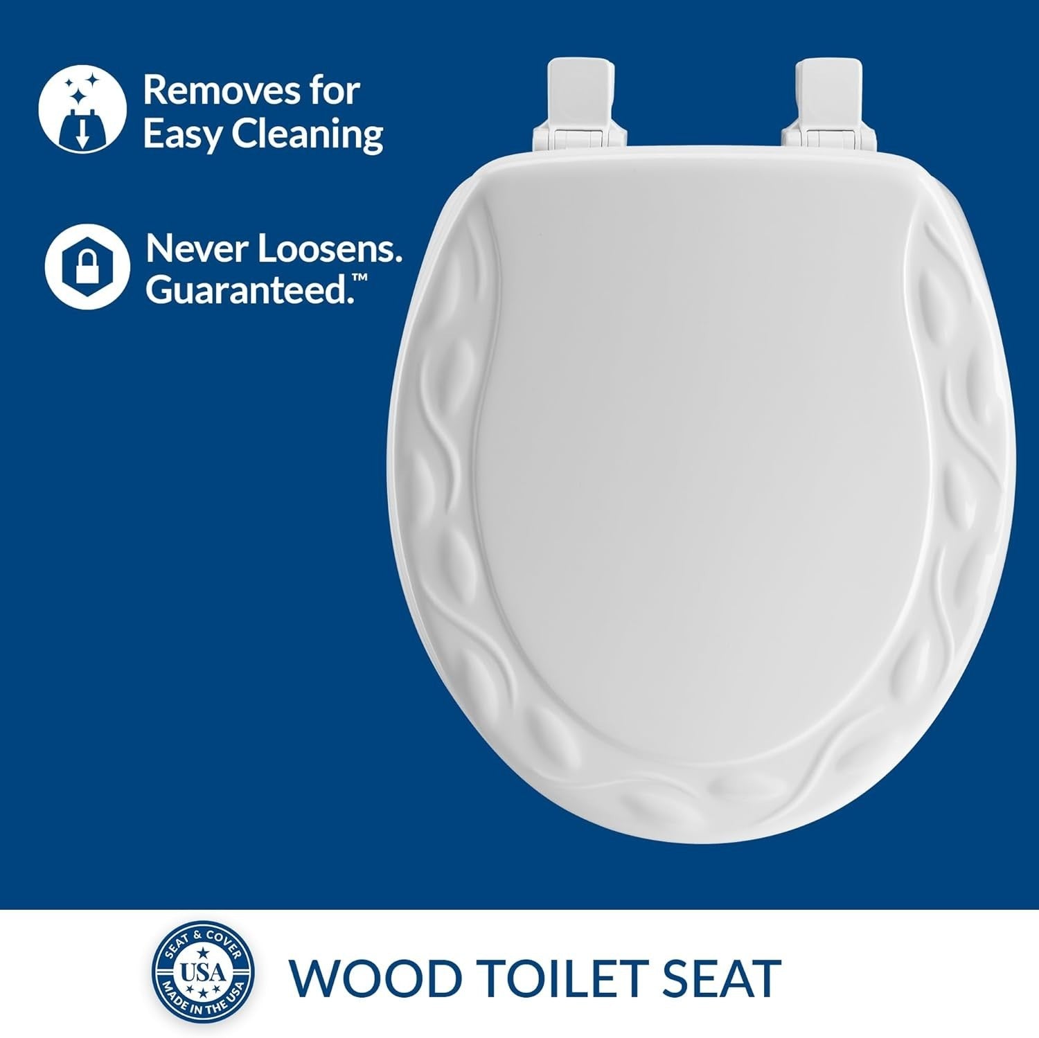 Round Toilet Seat White Fastening Durable Enameled Wood Ivy Design