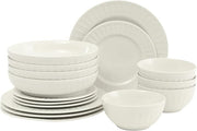 16pc White Embossed Dinnerware Set Plates Bowls Pasta Dish Service for 4