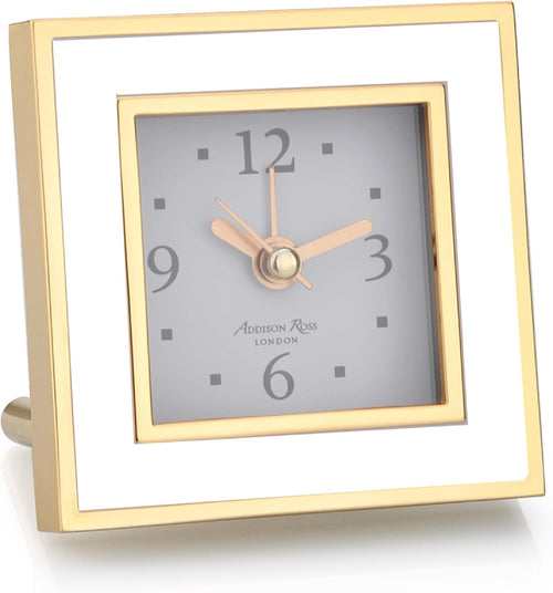 Silent Square Bedside Alarm Clock White Gold Luxury Compact No Ticking