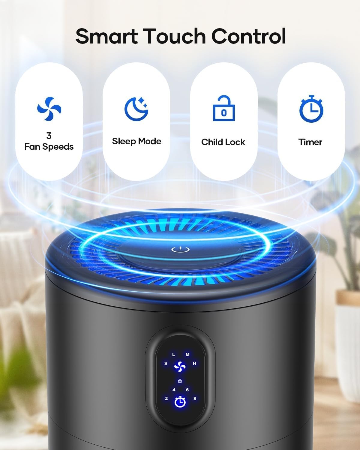 Large Room HEPA Air Purifier 1076ft² Quiet 20dB Pet Hair Smoke