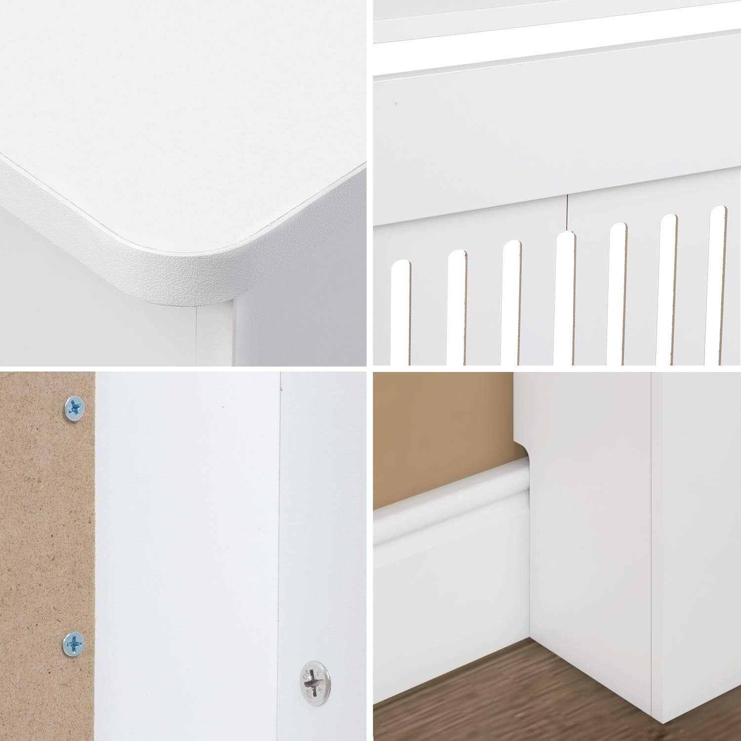 Medium White Radiator Cover | Modern MDF Vertical Slatted Cabinet