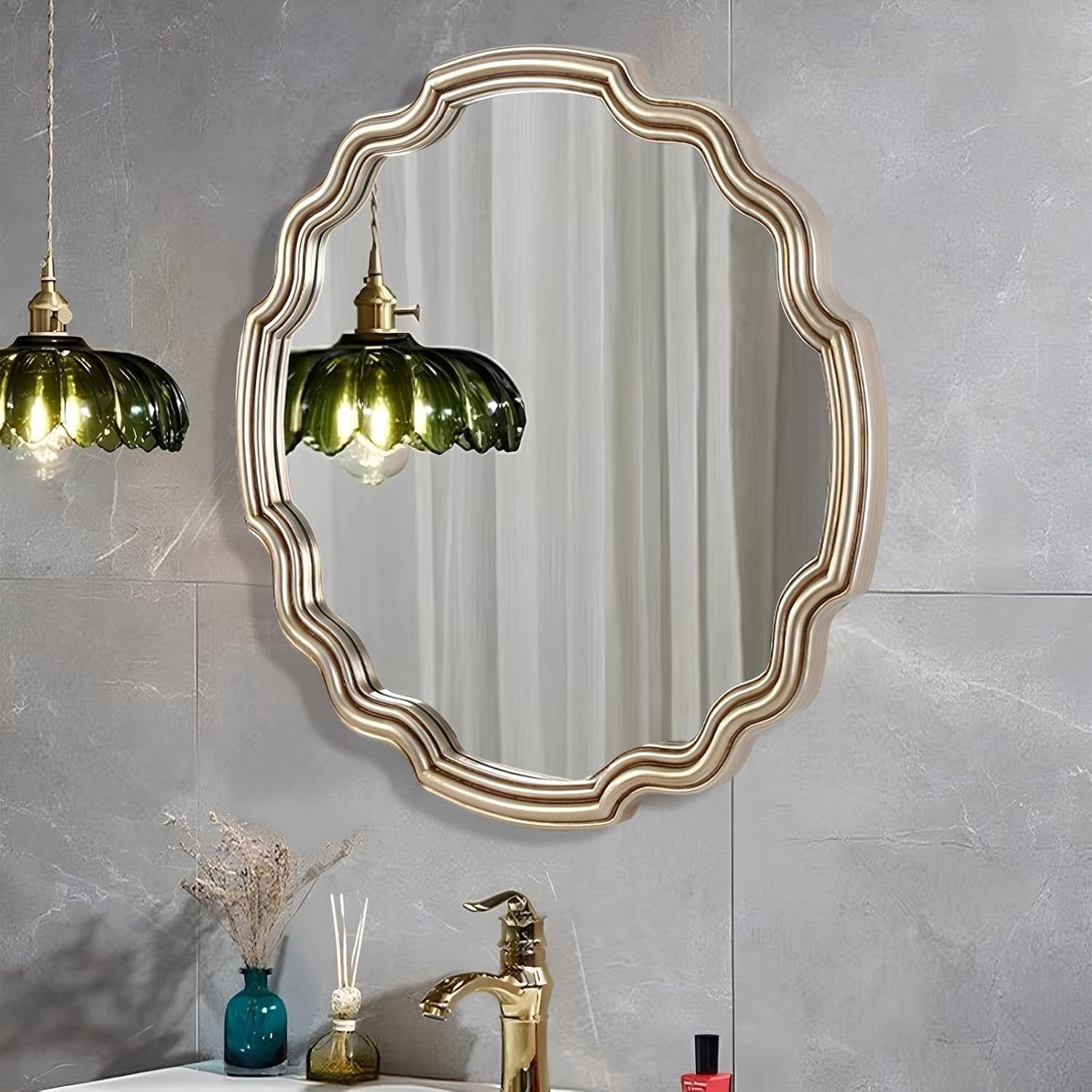 Irregular Round Wavy Wall Mirror 65x65cm Retro Frame Vanity Mirror