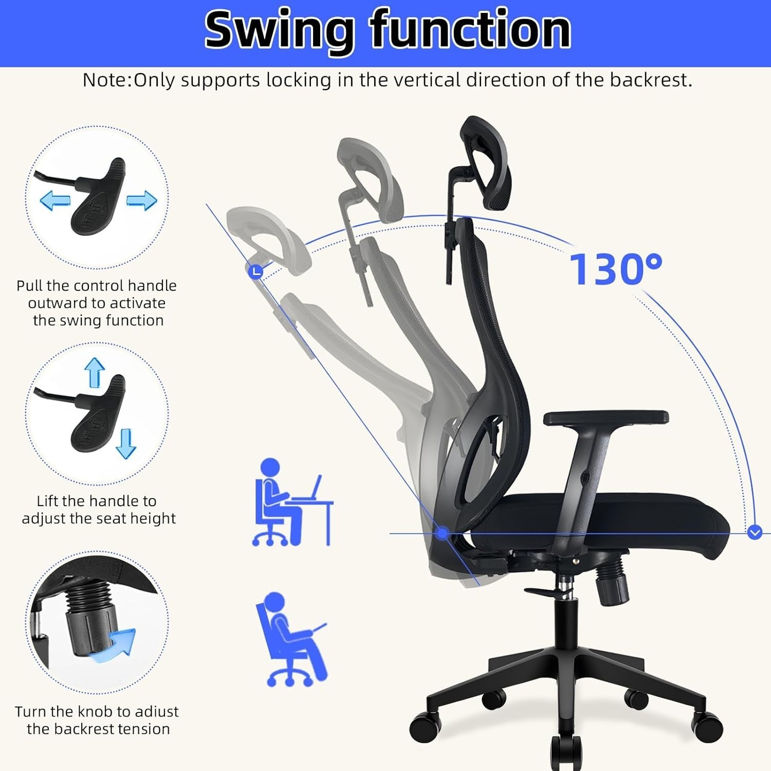 Ergonomic Mesh Office Chair Adjustable Lumbar Back Tilt Swivel Computer Desk Sea