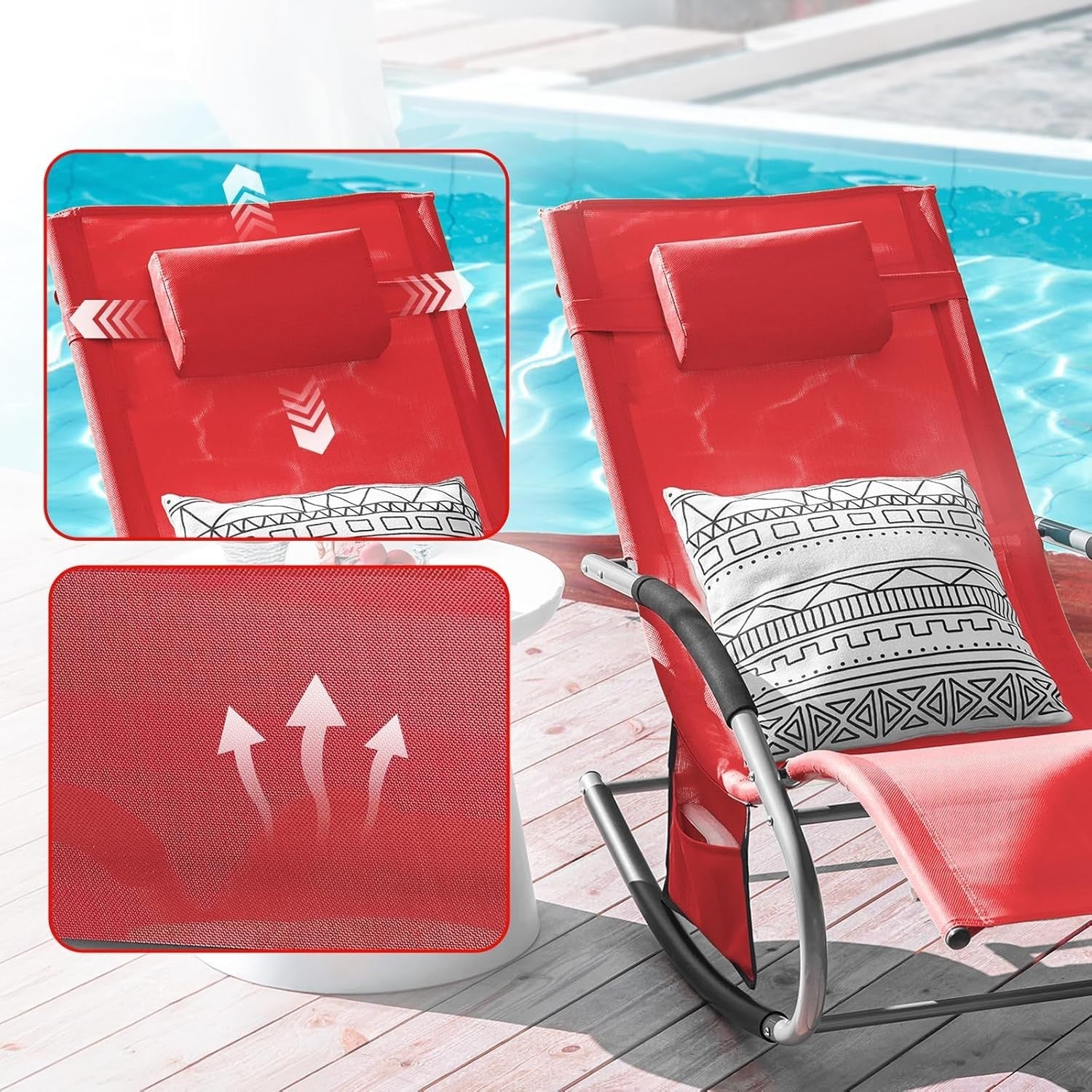 Garden Rocking Sun Lounger Recliner Chair Cushioned Outdoor Patio Seat