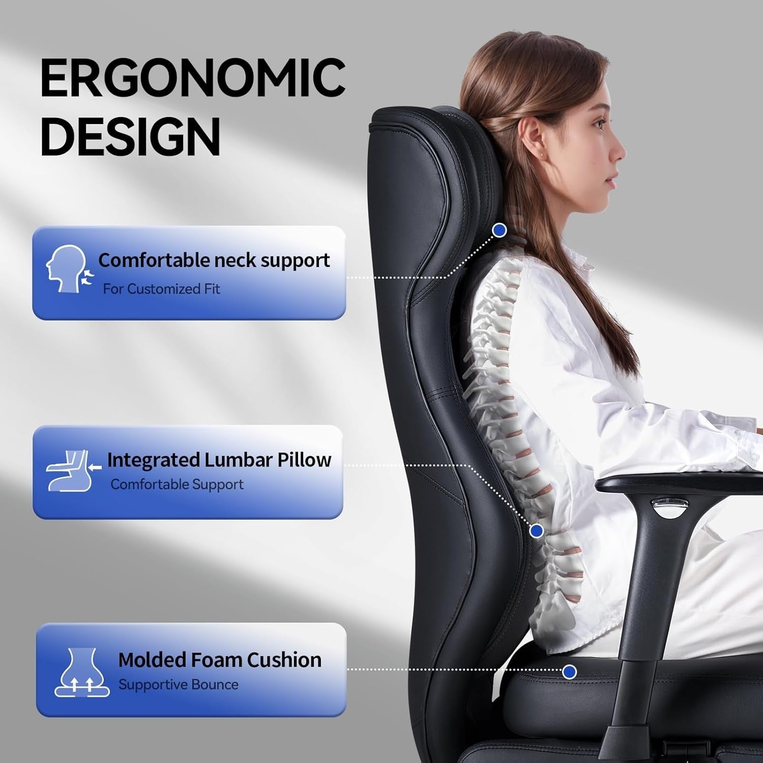 Ergonomic Reclining Gaming Chair Office Desk Chair Faux Leather 4D Arms Black