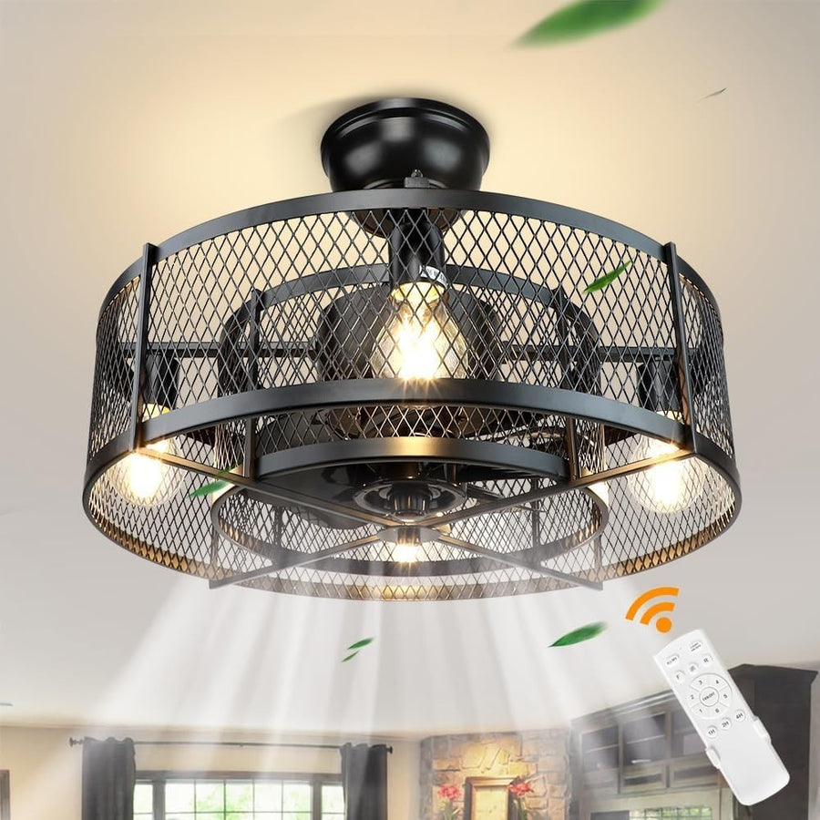 Industrial Ceiling Fan with Lights 4-Bulb E27 Remote 6 Speeds