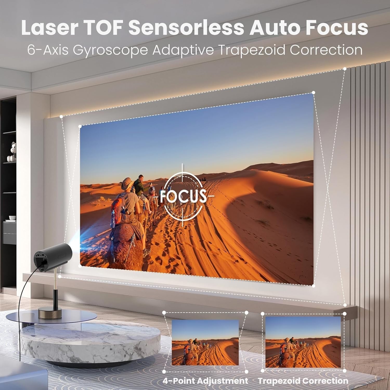 Mini Smart Projector 1080P WiFi 6 Bluetooth Auto Focus Lift Stand