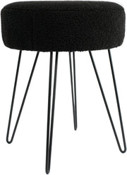 Black Bouclé Round Stool Modern Padded Pouffe Footrest Hairpin Leg Seat