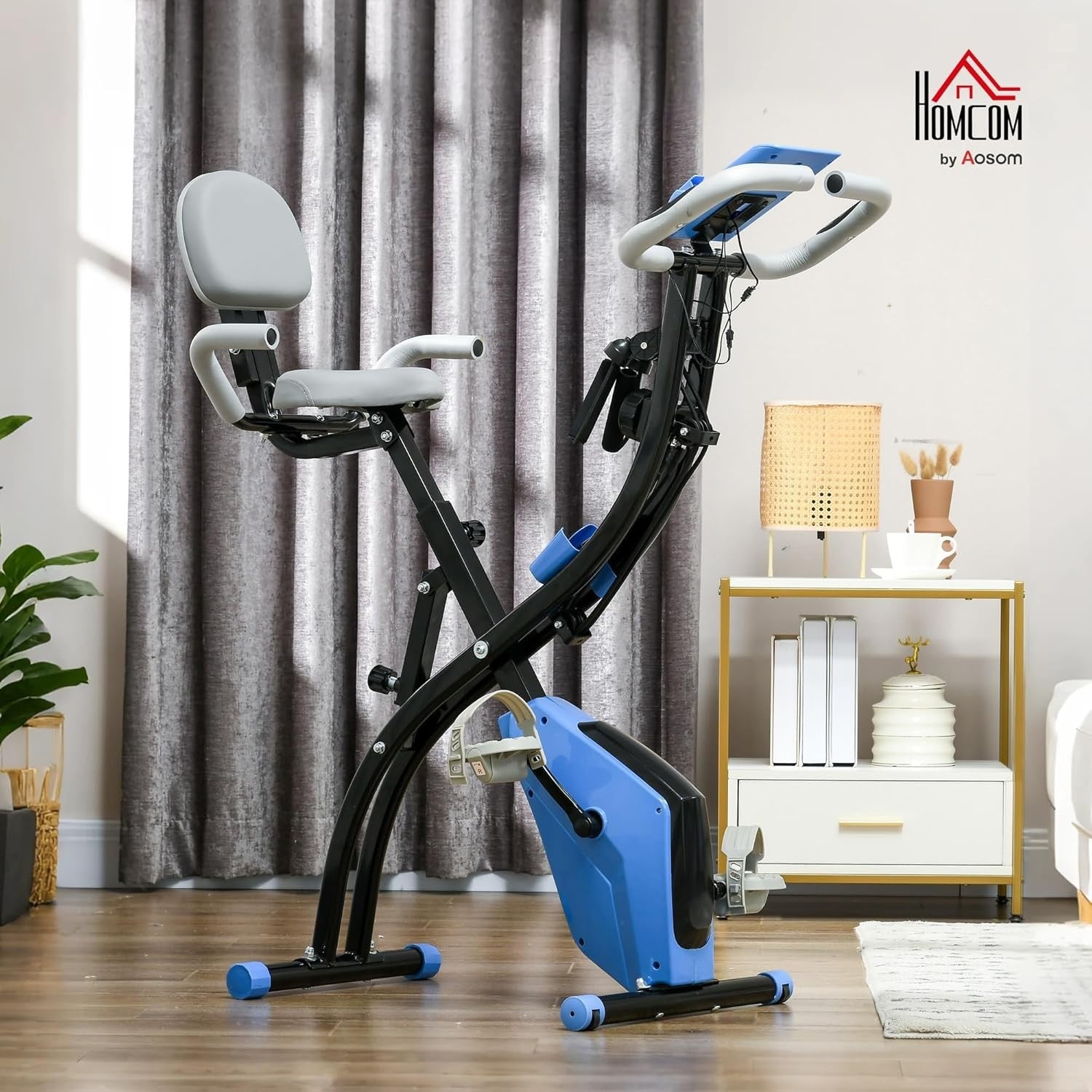 Light Blue 3-in-1 Folding Exercise Bike Magnetic Resistance LCD Pulse Bands