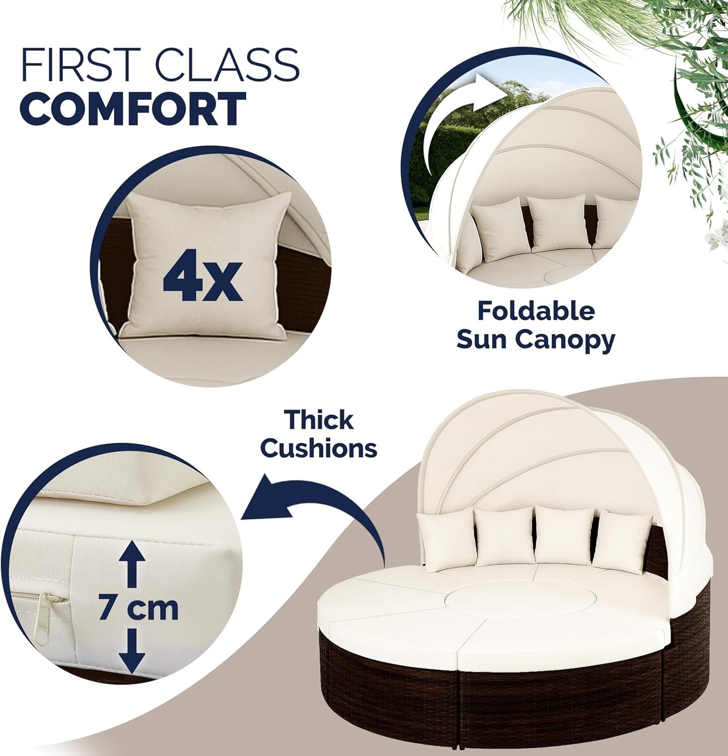 230cm Rattan Garden Sun Island with Canopy & Table – Outdoor Daybed Set