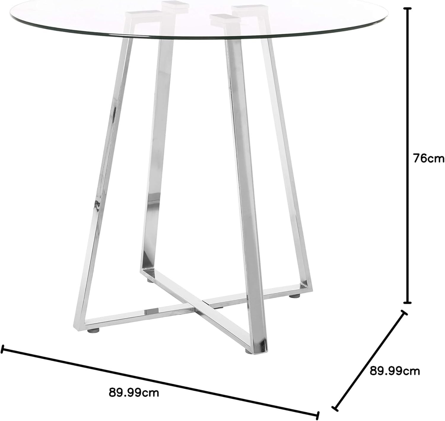 Modern Round Glass Dining Table Chrome Legs H76xW90xD90cm