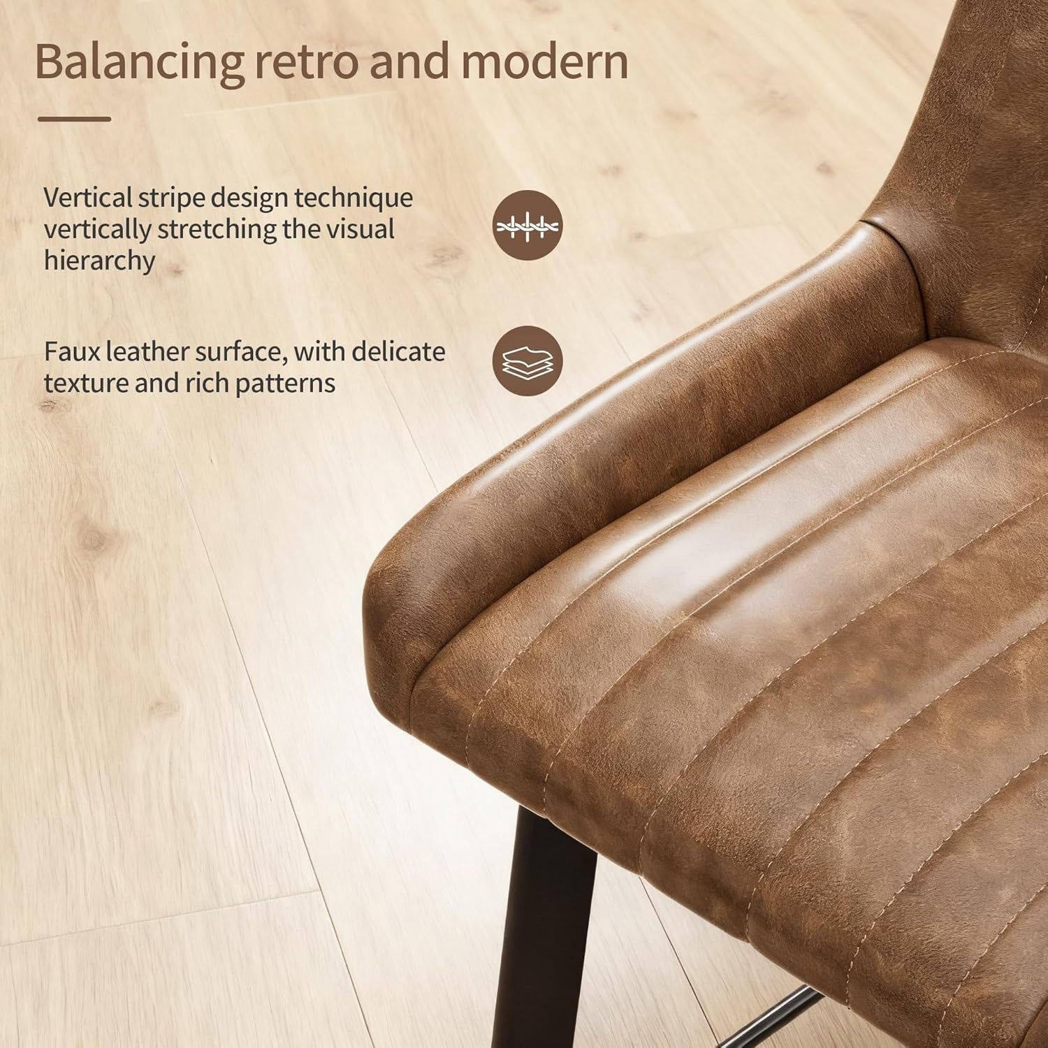 Swivel Bar Stools Set of 2 | Brown PU Leather L-Shaped Counter Chairs