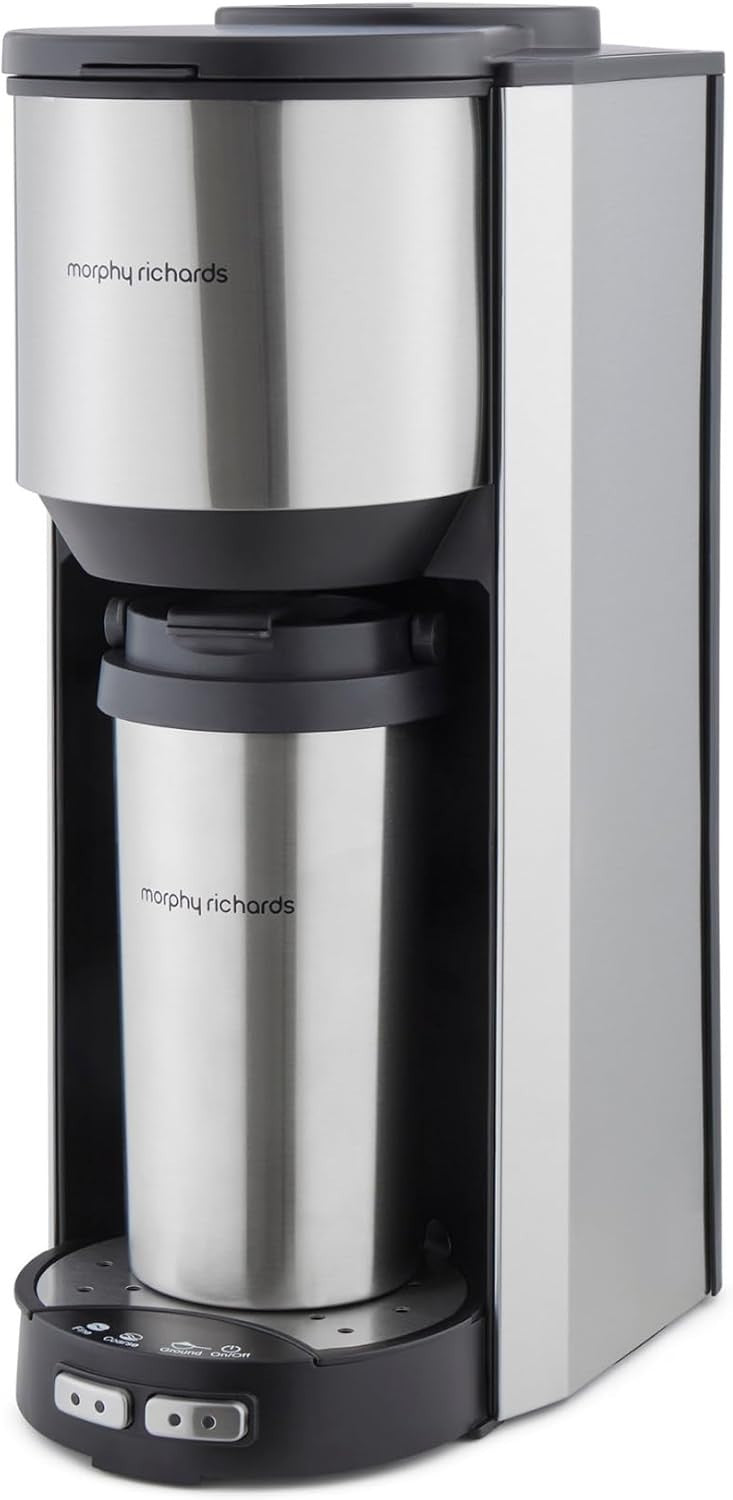 Single Cup Bean-to-Cup Coffee Maker with Grinder + Travel Mug | Fast Brew 900W