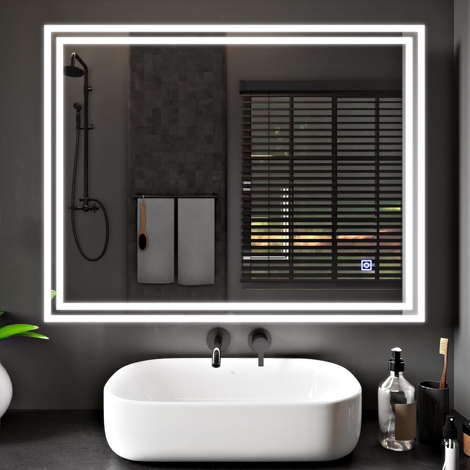 LED Bathroom Mirror 80x60cm Anti-Fog Demister Pad Light Touch Sensor