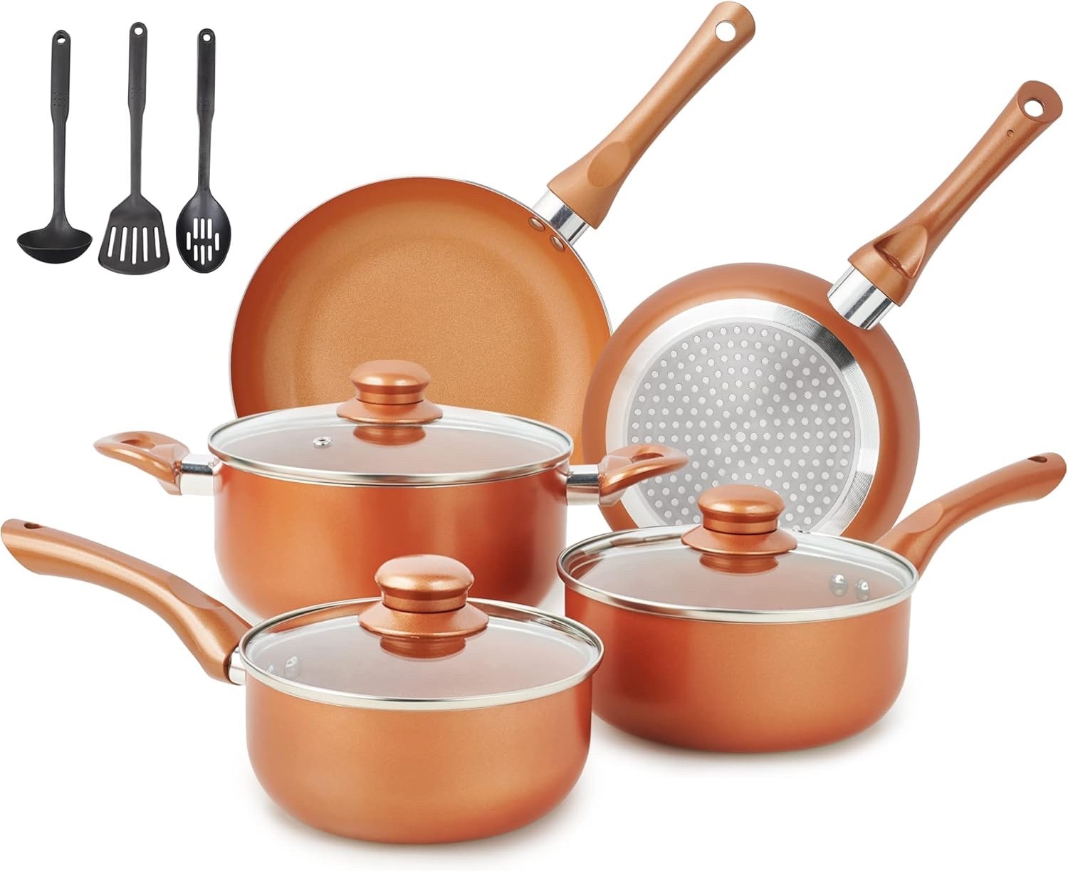 11pcs Copper Ceramic Cookwear Set Non Stick Pots & Pans PFOA Free with Lids